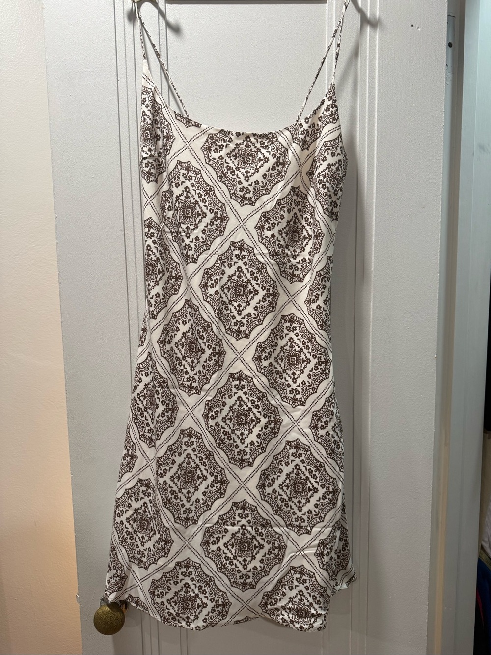 Abercrombie & Fitch Cream Slip Dress with Brown Medallion Print